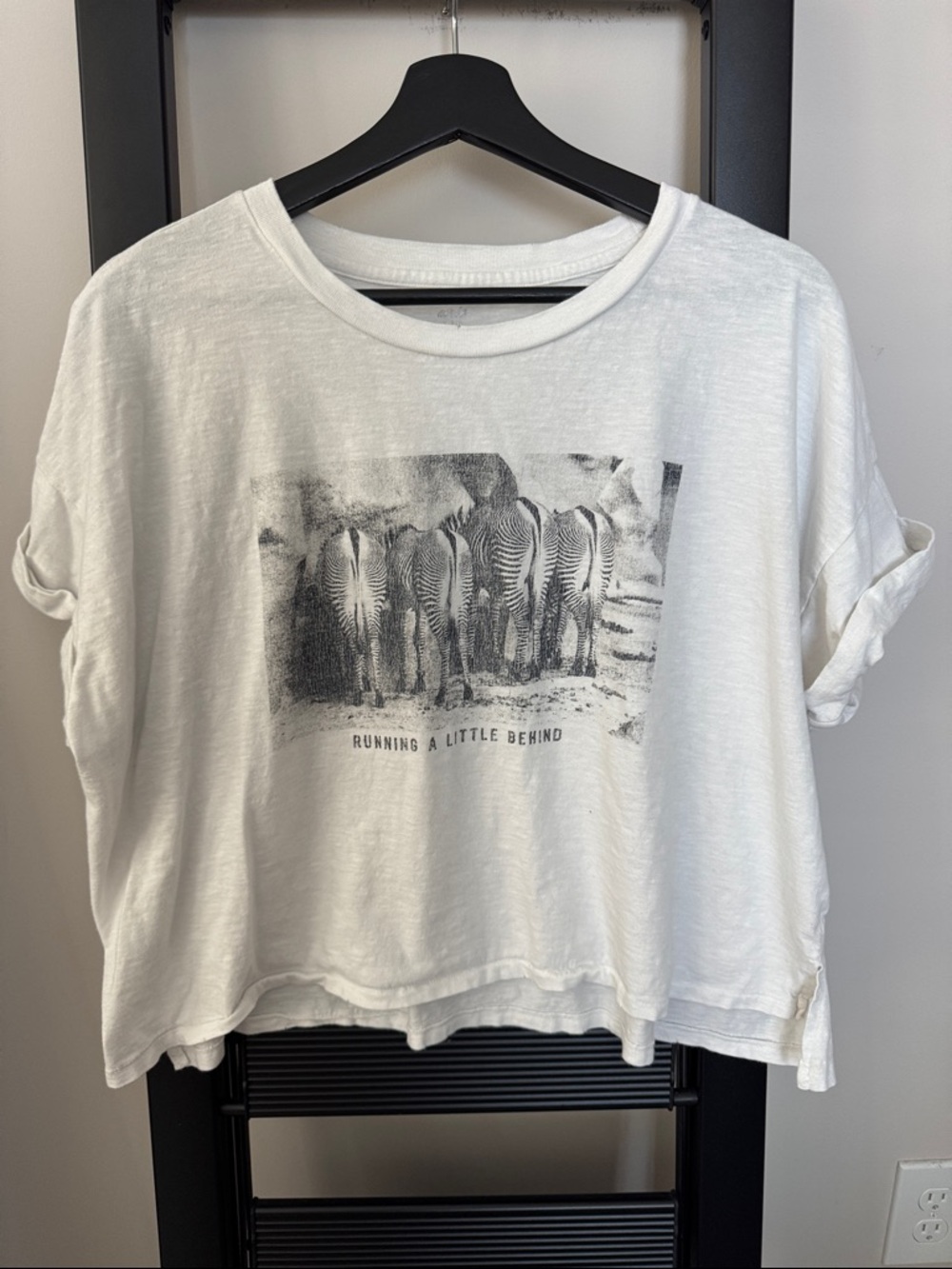 White Graphic Zebra Print Tee - 'Running a Little Behind'